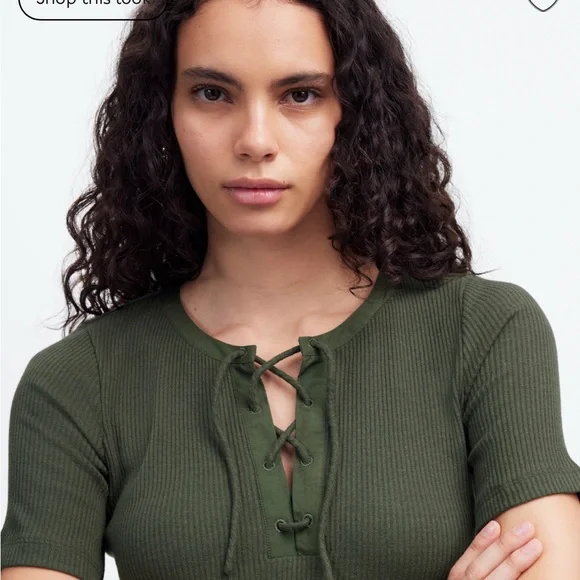 Madewell Olive Green Lace-Up Top - Picture 6 of 7
